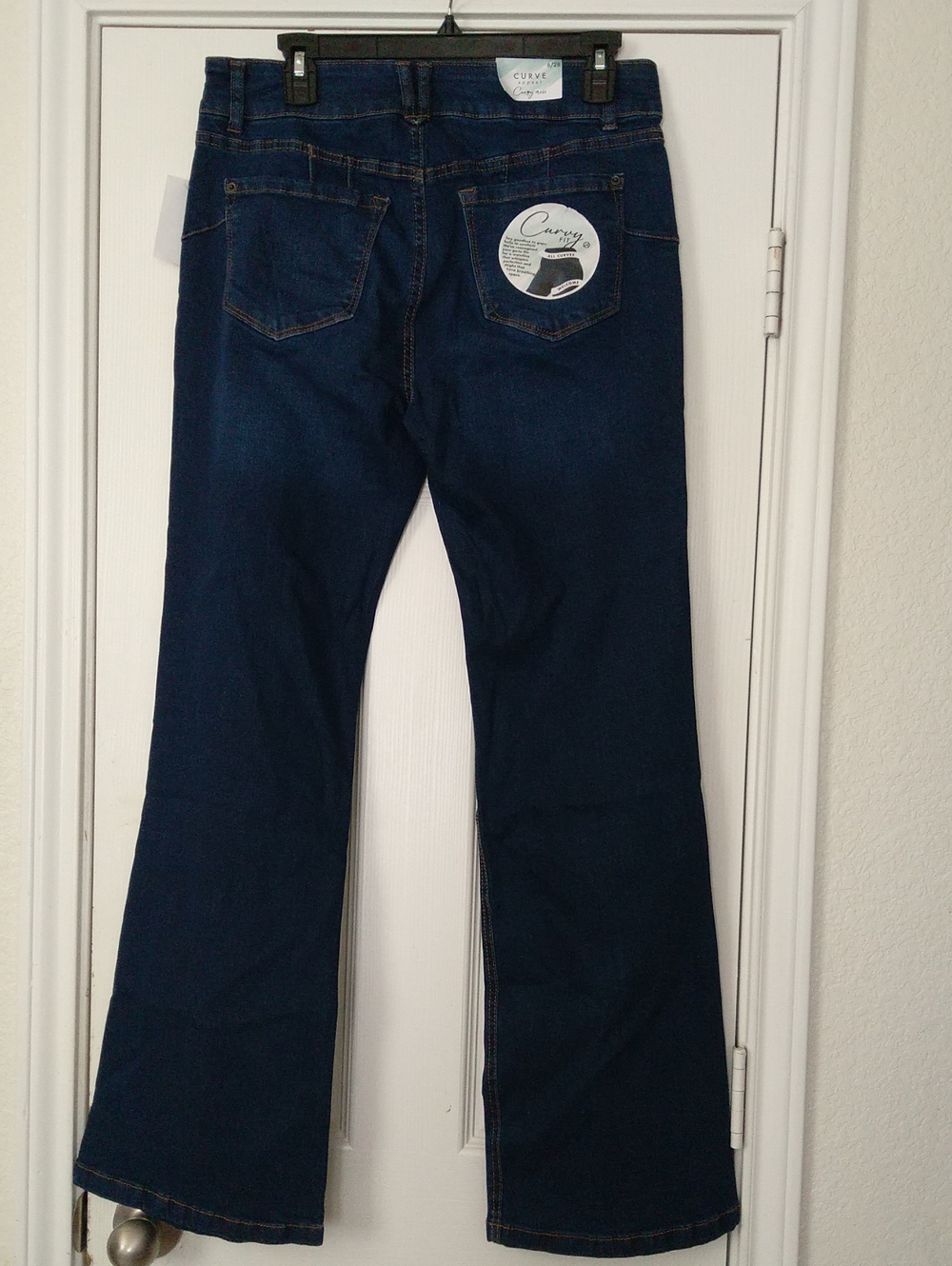 Curve Appeal High Rise Curvy Fit Flare Blue Denim Jeans With Patch Pockets NWT - Picture 9 of 11